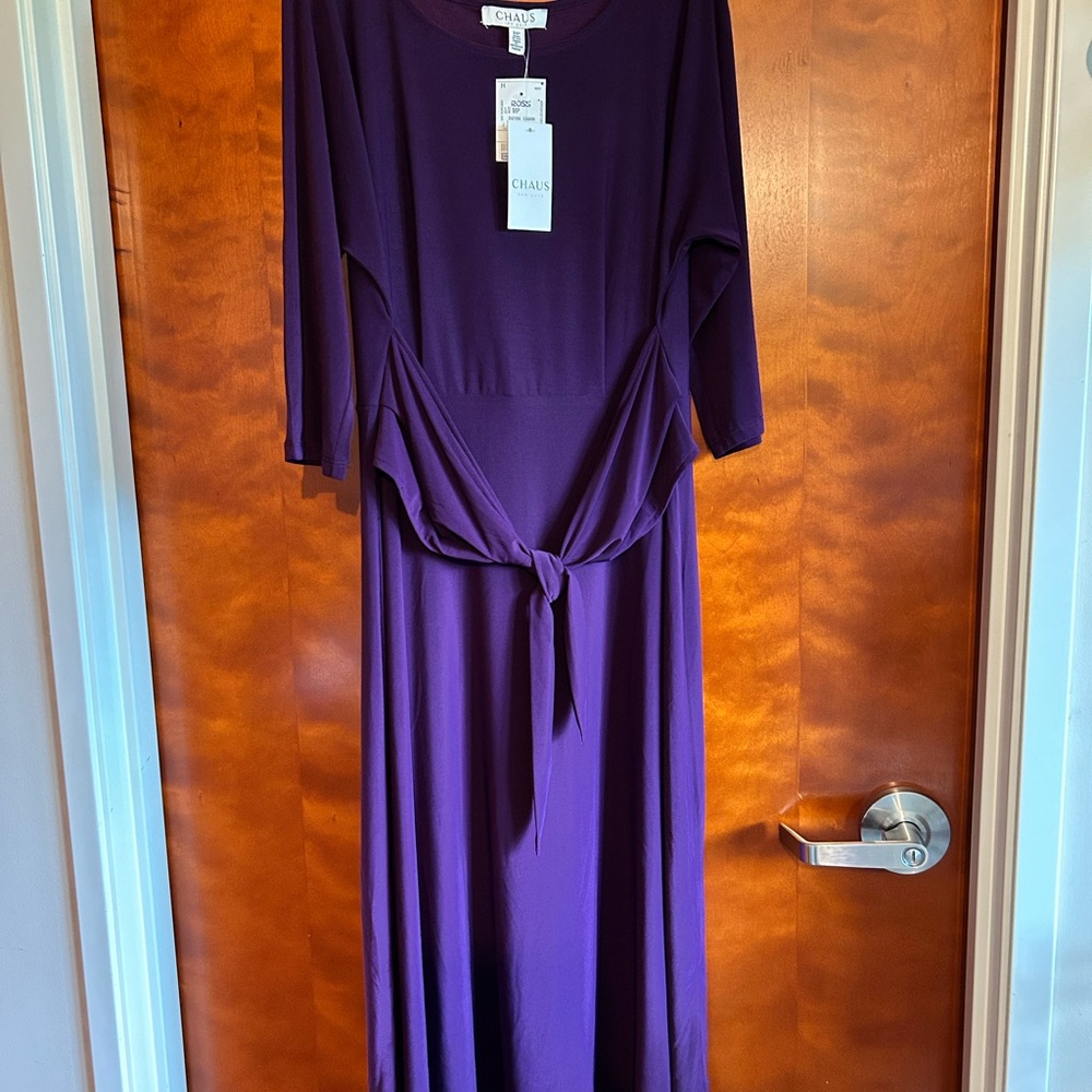 Chaus Purple Long Sleeve V-Neck Sundress
